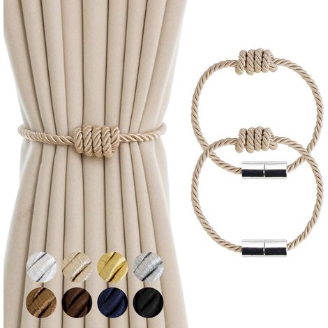 Fermatende magnetici decorativi per tende, confezione da 2, supporti per tende in corda per tende, fermatende per tende da esterno, beige (1/5)
