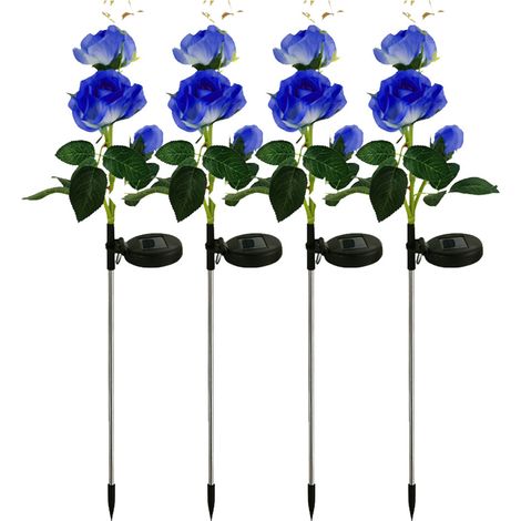 Lot de 4 lampes solaires, roses lumineuses, tiges flexibles, étanches, pour jardin, terrasse, patio (1/5)