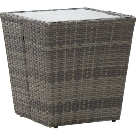 Beistelltisch Grau 41,5x41,5x43 cm Poly Rattan und Hartglas
