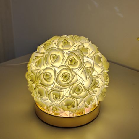 Kreative, runde, rosenförmige Tischleuchte, 13 cm, fürs Schlafzimmer – Cremeweiß