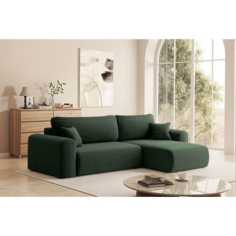 Ecksofa Schlafsofa FLORA Stoff Poso Grün Ottomane Rechts