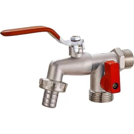 Garden tap with 1/4 turn flat handle, two outlets (1/4)