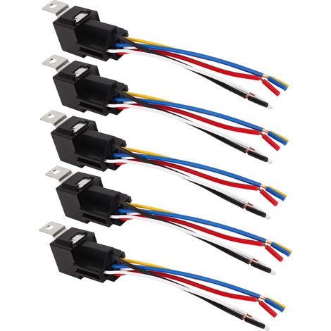 Lot de 5 relais auto 5 broches 40A 12V étanche contact cuivre faisceau pour voiture (1/5)