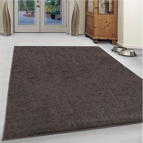 Tapis uni à courtes mèches pour salon Rush Marron 200x290 (1/5)