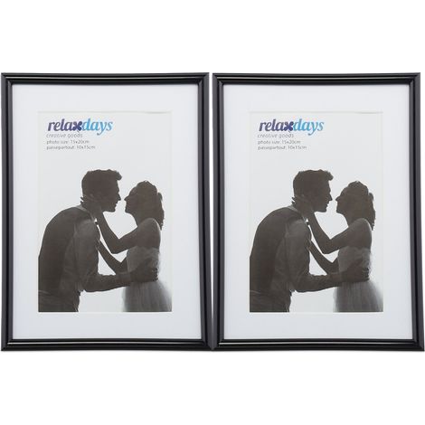 Set di 2 cornici portafoto decorative 21 x 16 x 2 cm con fissaggio a parete design senza tempo in plastica nera 130009634