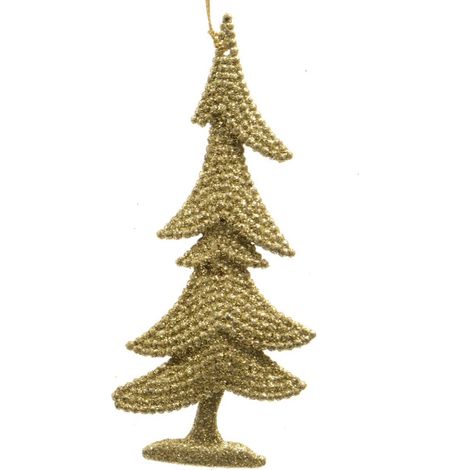 Weihnachtsanhänger Tannenbaum Goldfarben mit Glitter bruchfest 15 cm - Kunststoff