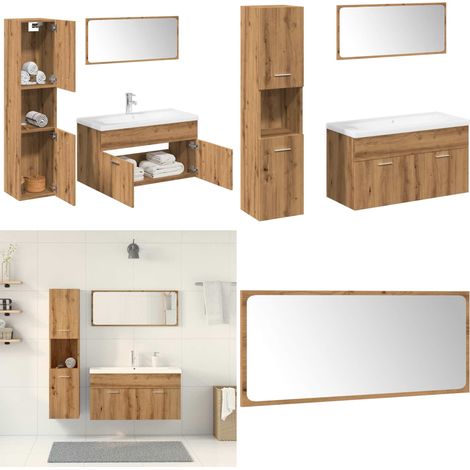 Juego de muebles baño 5 piezas madera ingeniería roble artisan - Armario de baño - Lavabo