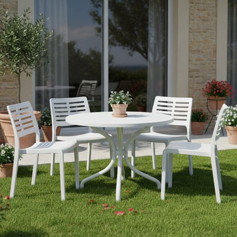 Canoe Gartenstuhl, 4er-Set, stapelbar, hergestellt in Italien, Belastbar bis 120 kg, Weiß (1/4)