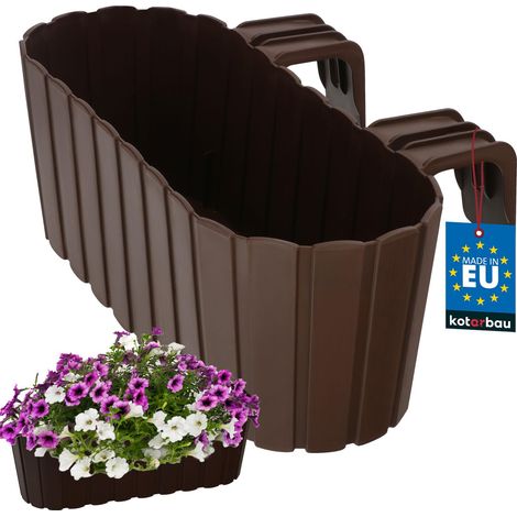 KOTARBAU® Jardinière Extérieur - Pot de Fleur - PVC - 40 x 15 x 15 cm - Marron - Jardinière Balcon - Rectangulaire - Légère - avec Support pour Balconnière - Décorative (1/5)
