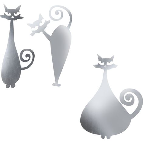 Autocollant mural miroir chat argenté, décalcomanie cartoon pour salon chambre à coucher, décoration maison DIY (1/5)