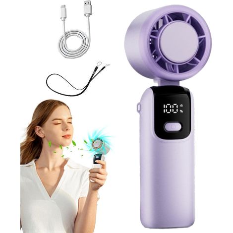 Portable Handheld Fan - 199 Speed Levels, Buttons and Display, Mini Desk Fans for Traveling, Work, Camping, Picnic, School, Fishing(Purple)