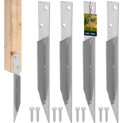 KOTARBAU® Lot de 4 Ancrage au Sol - Ancrage pour Balançoire - Acier Galvanisé - 44,5x4 cm - Argent - Support Poteau à Enfoncer - Support Balancoire