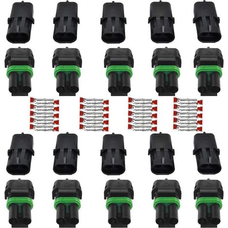Waterproof Connector, Waterproof Electrical Connector Male and Female Plug 2.5mm Terminals, Waterproof Electrical Wire Connector for Motorcycle Auto Truck (2 Pin 10 Pack) (1/5)