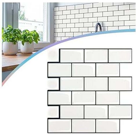 PVC Autocollants Lot de 10 pour Carrelage 30 x 30 cm Stickers Carrelage pour cuisine, salle de bain (Type E - Blanc) NAIZY (1/4)