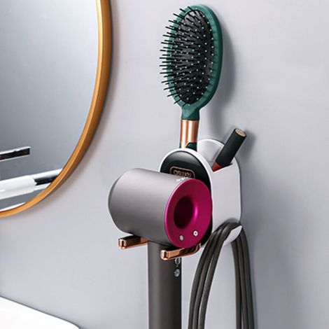 Support pour sèche-cheveux, sans perçage, pliable, rangement mural, accessoires de salle de bain, organisateur de salle de bain（noir）