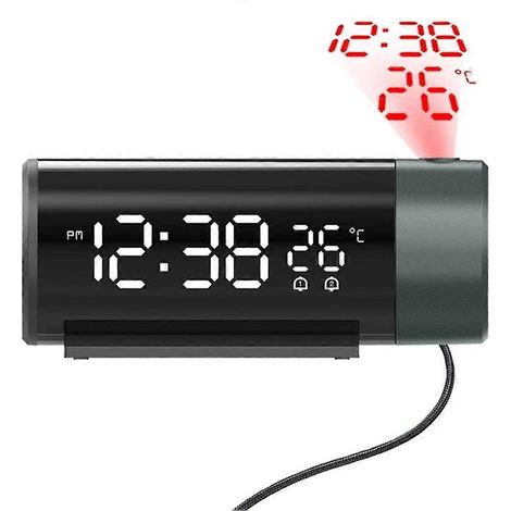 Réveil à projection USB avec double alarme et fonction de projection de la température rechargeable par USB, compatible avec les réveils à chargement de téléphone portable. (1/5)