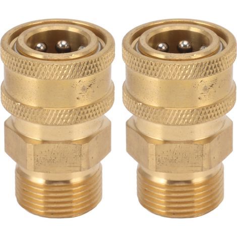 Lot 2 adaptateurs M22 en cuivre pur – 3/8" NPT femelle vers M22 mâle (trou intérieur 14mm/0.55in) – nettoyeur haute pression (1/5)