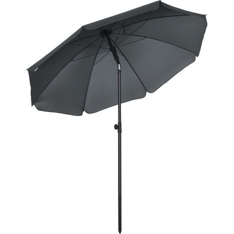 Parasol de plage inclinable protection UV 50 + avec 8 baleines en fibre de verre Ø 180 cm gris foncé (1/5)