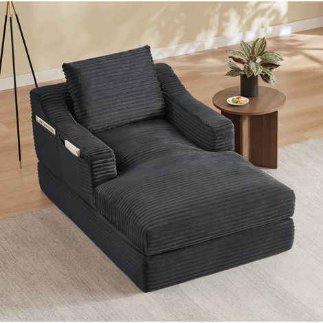Sofá cama 1 plaza de pana gris oscuro, 162 x 100 x 68 cm DESVIAE (1/5)