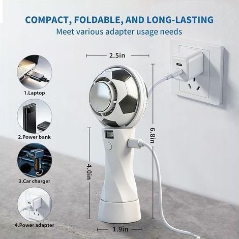 Ventilateur portable rechargeable, ventilateur d'extérieur, fonctionnement silencieux, chargement USB, affichage LED, vitesse de vent réglable, édition spéciale Coupe du Monde 2026, convient aux fans (1/5)