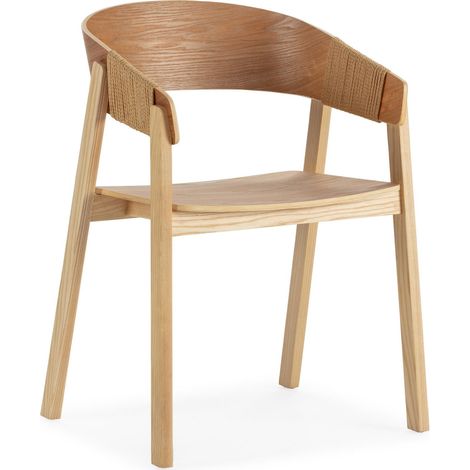 Chaise élégante en chêne et corde naturelle - Chêne naturel élégant et corde beige (1/5)