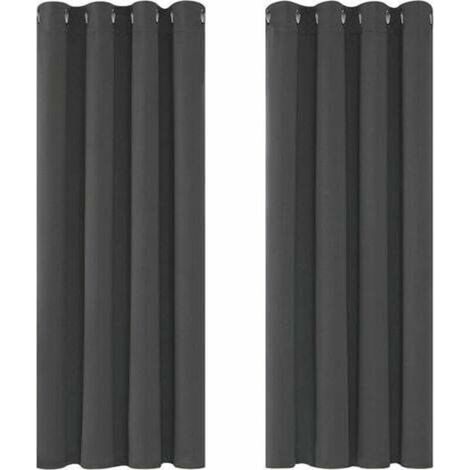 Rideaux occultants isolants thermiques 117x138 cm – 100% polyester triple-tissage – Protection contre lumière et froid – Lot de 2 pièces gris foncé