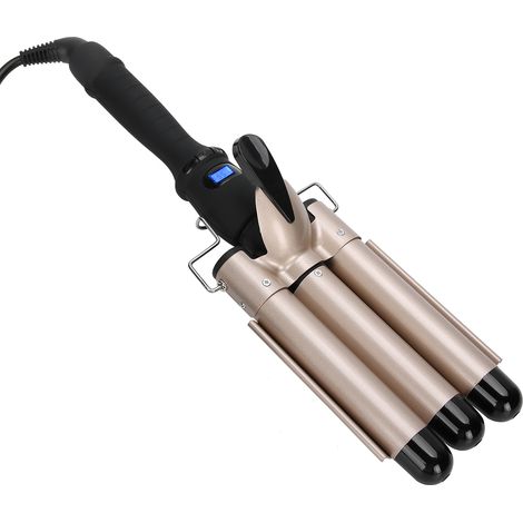 Fer à friser 3 barils ondulateur professionnel, baguette à vagues 25mm dorée, lisseur boucleur cheveux, outil coiffage 110-240V avec prise UE, fer à onduler (1/5)