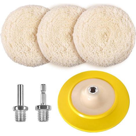3 pièces 7 pouces Tampon de polissage en laine Roue de polissage pour perceuse à polir avec adaptateur M14 et disque adhésif flexible (1/4)