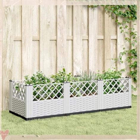 Jardinière d'extérieur - VINGVO - Aspect rotin - Blanc - Polypropylène (PP) - Modulaire 8 panneaux (1/5)