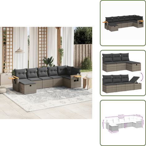 7-tlg. Garten-Sofagarnitur mit Kissen Grau Poly Rattan - Gartenmöbel - Sofagarnitur - Outdoor-Lounge - Rattanmöbel - PE-Rattan (1/5)