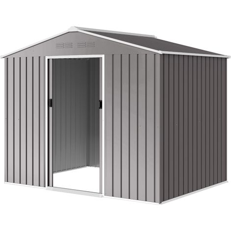 Outsunny Casetta Porta Attrezzi 2.3x1.7m in Acciaio con Porta Scorrevole Grigio