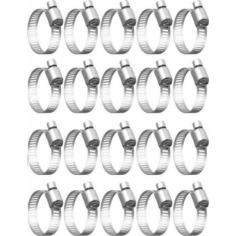 Lot de 20 Colliers de Serrage Réglables 16-25mm en Acier Inoxydable 304, Pour Tuyaux, Gaz, Câbles, Robinets, etc. (1/5)