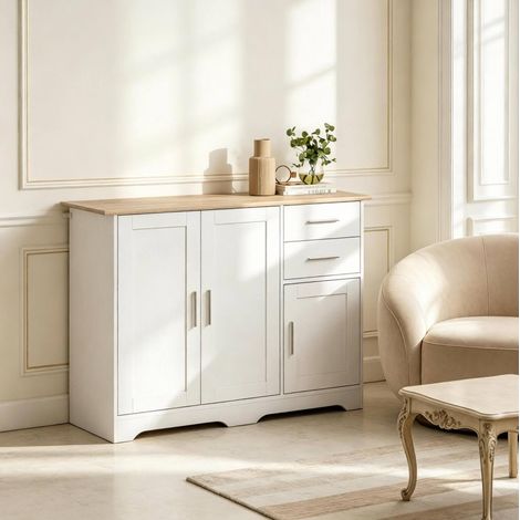 Aparador de almacenamiento 100 x 40 x 78 cm blanco y efecto madera natural DESVIAE (1/5)