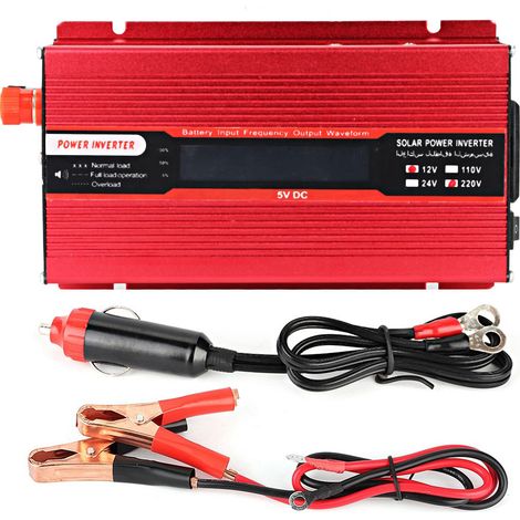 Convertisseur de tension 1000W USB DC 12V vers 220V pour voiture, prise adaptateur avec écran LCD, chargeur à onde sinusoïdale modifiée (1/5)