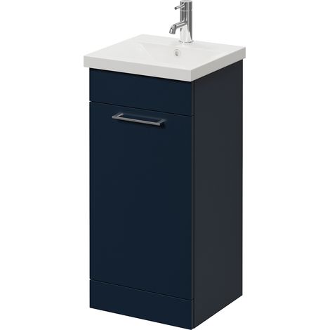 Napoli 390 Deep Blue 400mm Single Door Vanity Unit with Glide Basin - 400mm - Chrome 160mm Handle