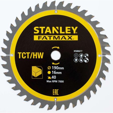 Stanley - Lama circolare per legno, 190x16 mm, 40 denti STA13365-XJ (1/2)