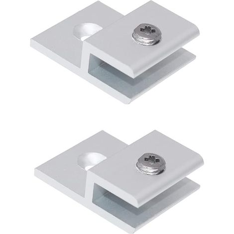 Lot de 2 pinces à verre en forme de H avec bras de serrage épais en alliage d'aluminium Argenté pour étagère murale (3-5 mm) (1/5)