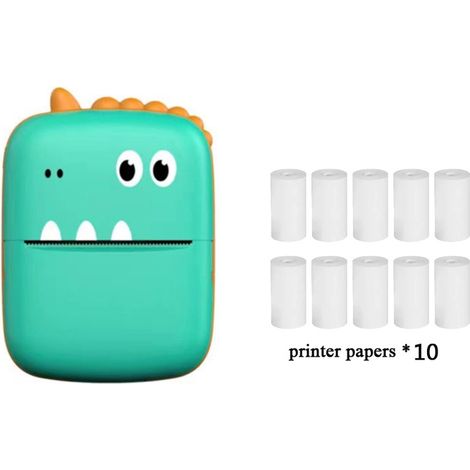 Imprimante portable Little Dinosaur Mini verte + 10 rouleaux de papier d'impression (1/2)