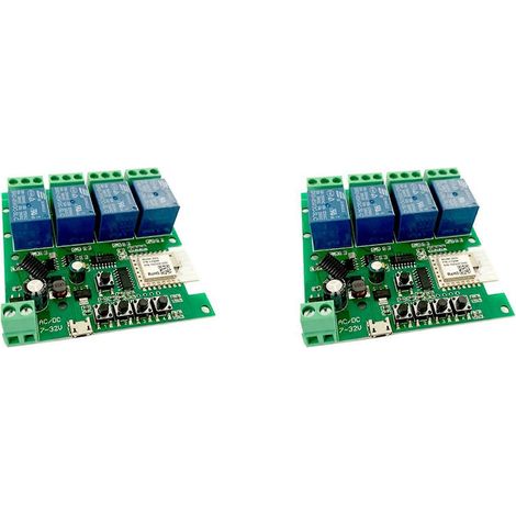 2 modules relais intelligents Zigbee Tuya 4 canaux, alimentation DC5V 7-32V, RF433MHz, commande à distance, compatibles avec Alexa et Google Home. (1/5)