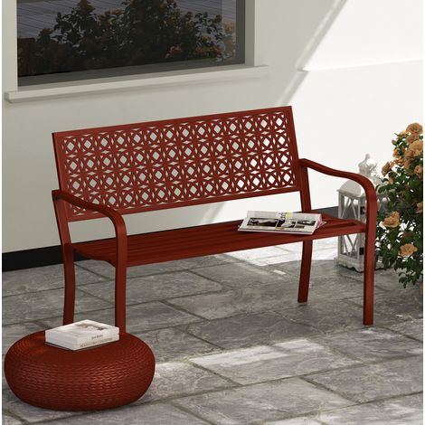 Banc de jardin 127x63x85 cm en acier rouge, facile à monter pour balcon FloraGrace (1/5)
