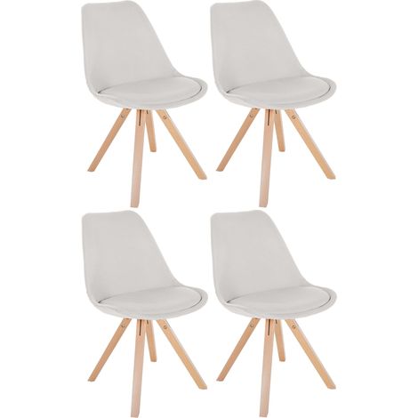 Lot de 4 chaises de salle à manger Sofia en tissu Pieds en bois Crème Nature (carré) (1/5)