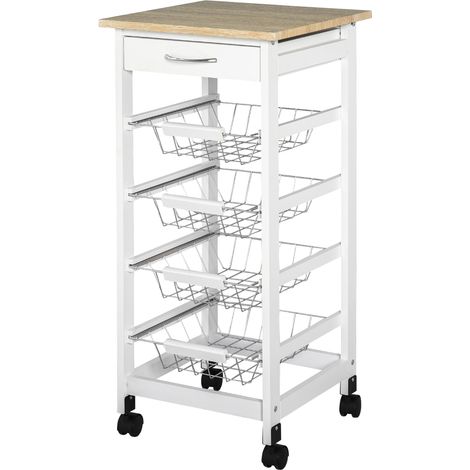 Carro de cocina con ruedas 37 x 37 x 82 cm multialmacenamiento ahorra espacio movilidad escandinava de madera de pino blanco 210001004 (1/5)