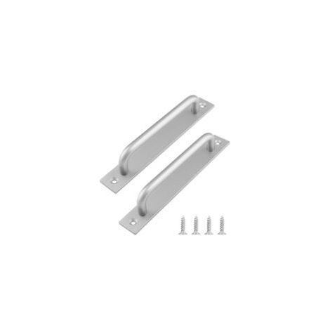 2 tiradores para puertas correderas de granero, tirador para puertas correderas con placa de acero inoxidable para puertas de armario, color plata, 192 mm - Crezuo