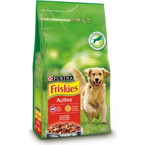 crocchette per cani purina friskies "active" adulto di tutte le taglie con manzo 4 kg