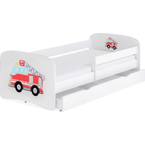 Lit enfant camion de pompier avec sommiers et barrière de sécurité amovible Drimy-70x140 (1/5)