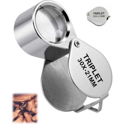 Loupe Bijoutier 30X, Loupe de Poche Pliante Haute Précision pour Diamants, Bijoux, Pièces, Timbres, Idéale pour Identification Minutieuse