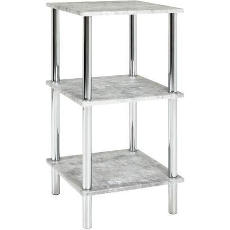 Etagère en tube d'acier chromé et MDF optique béton - Dim : L39 x P39 x H77 cm -PEGANE-