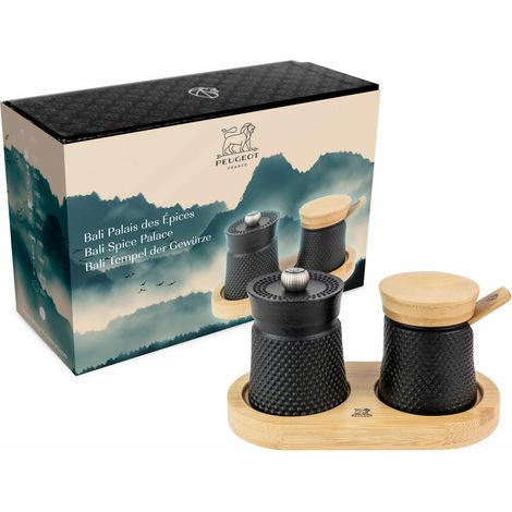 Peugeot Bali Fonte Pfeffermühle Salzstreuer+ Tray 8cm BLACK