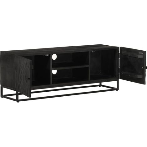 Maison Exclusive - Mobile TV Nero 110x30x40 cm in Legno Massello di Mango e Ferro (1/5)