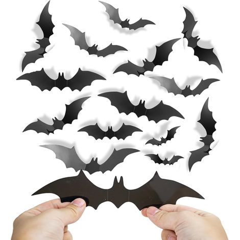 Set mit 60 Halloween-Fledermaus-Wanddekorationen – 4 Größen – Schwarz – Für Halloween-Partydekorationen